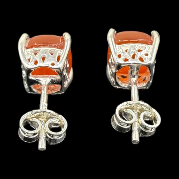 Natural Carnelian Cabochon Stud Earrings 925 Sterling Silver Handmade - Picture 4 of 5